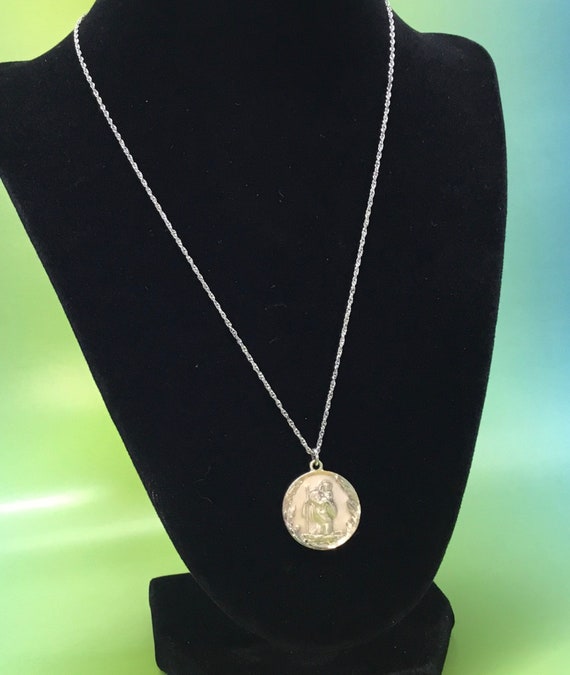 Silver St. Christopher Medal Vintage Necklace - image 2