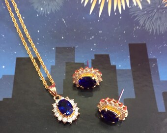 Blue Sapphire Halo Jewelry Set Vintage
