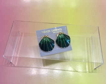 Enameled Seashell Fashion Earrings Post Back For Pierced Ears, Vintage 1980’s
