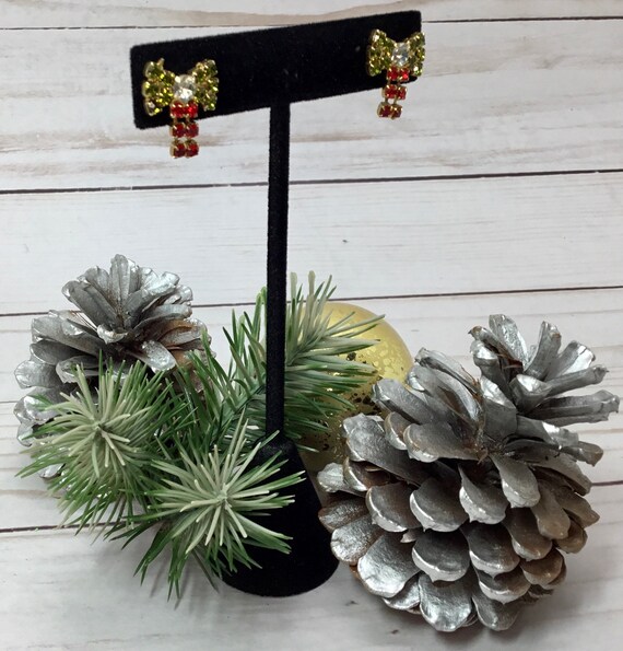 Bow Rhinestone Dangle 1990’s Stud Back Earrings - image 5