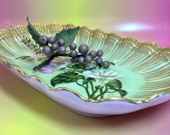 Martial Redon Green Guilt Floral Limoges Porcelain Platter Antique 1881-1896