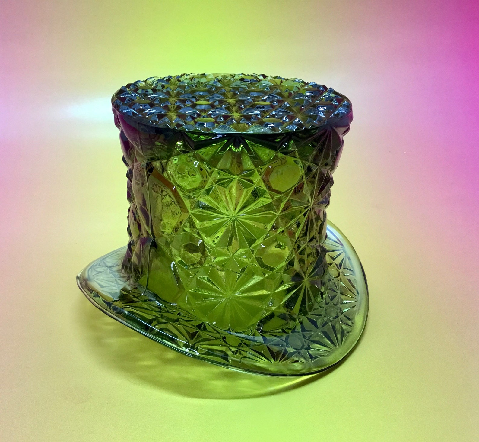 1970s Fenton Green Cut Glass Top Hat Toothpick Holder Etsy