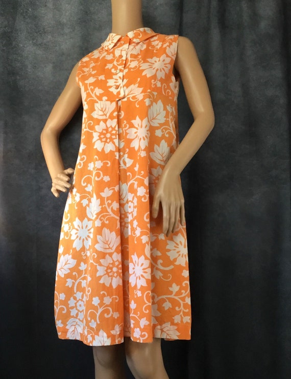 Orange Floral Sleeveless Vintage Collard Shift Dre