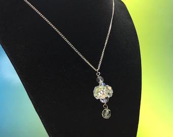 Vintage Aurora Borealis Cluster Dangle Necklace Long Chain