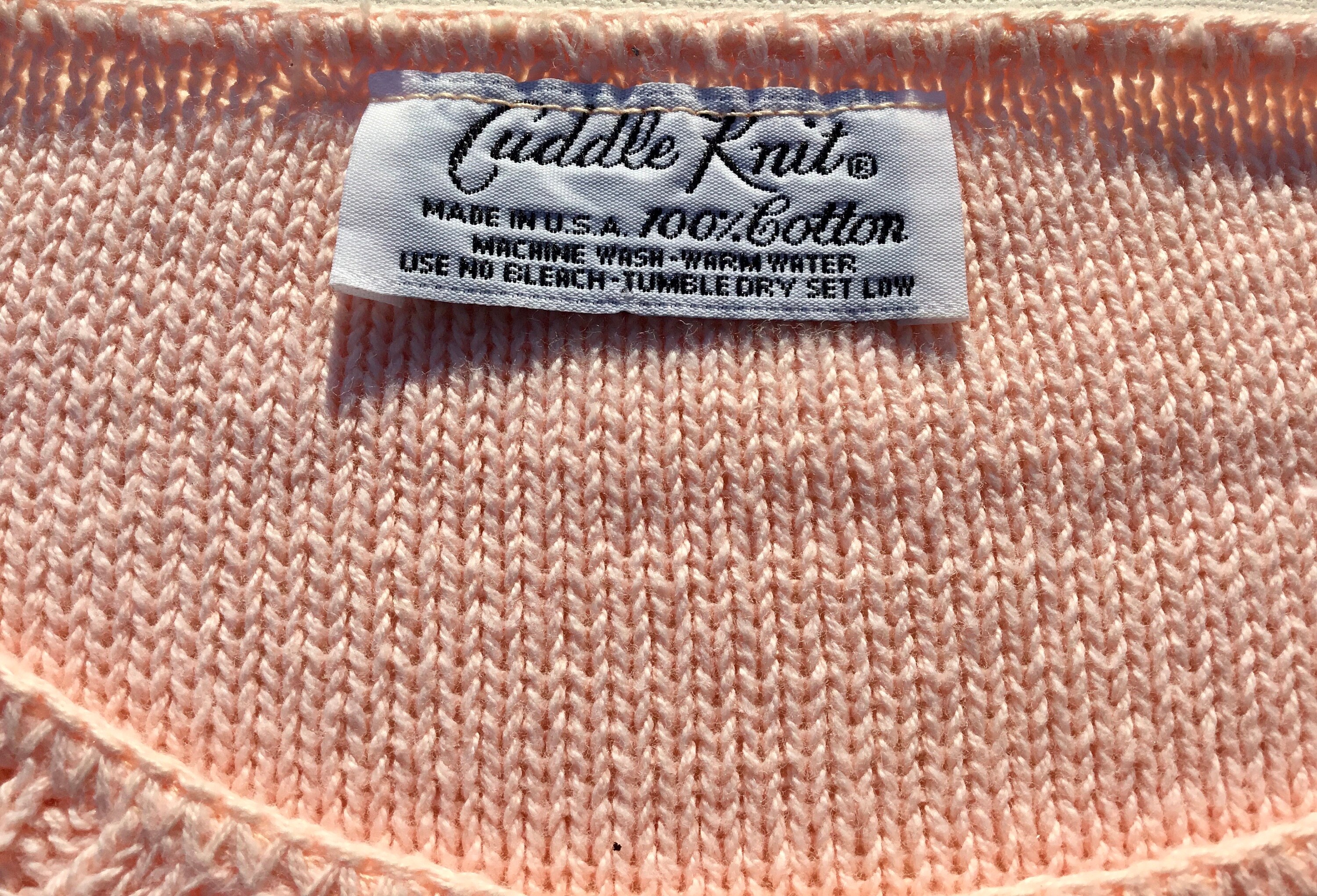 Cuddle Knit Peachy Pink 1970's Knit Sweater 100% Cotton Made in