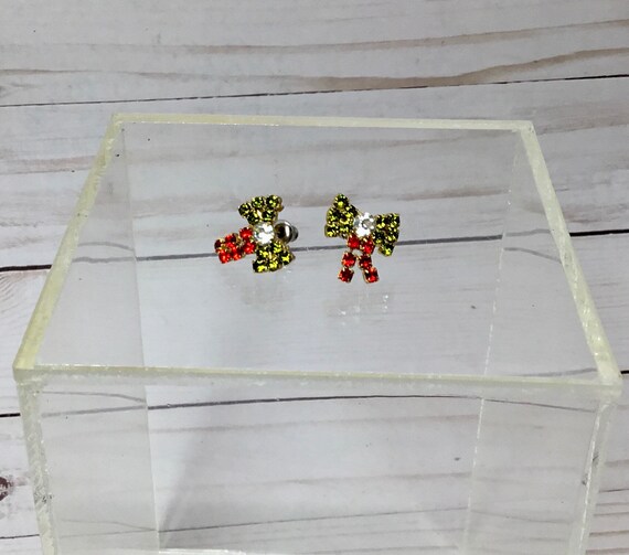 Bow Rhinestone Dangle 1990’s Stud Back Earrings - image 8