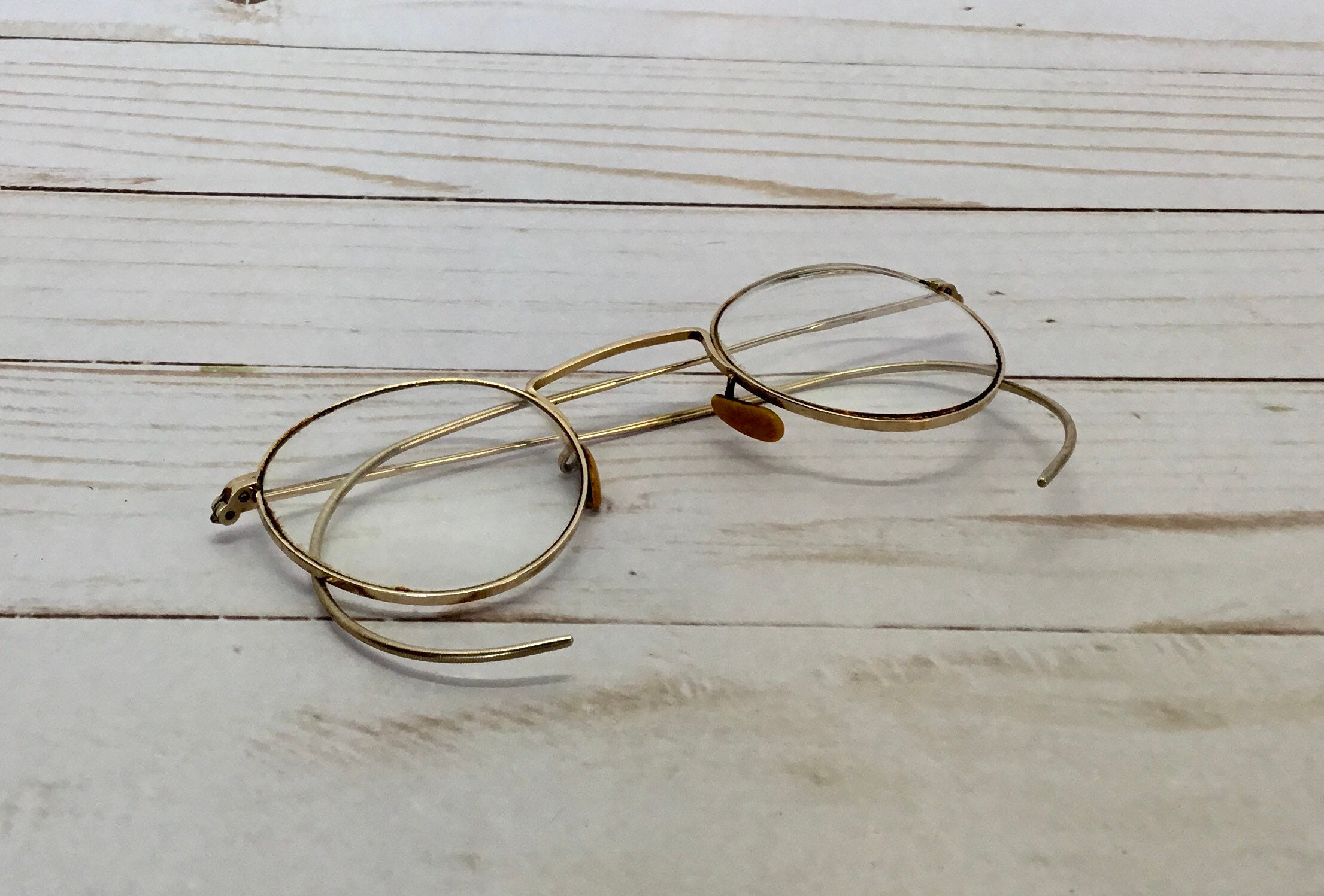1/10-12K. G.F. Wire Rim Glasses with Blue Velour Case 1930’s Vintage