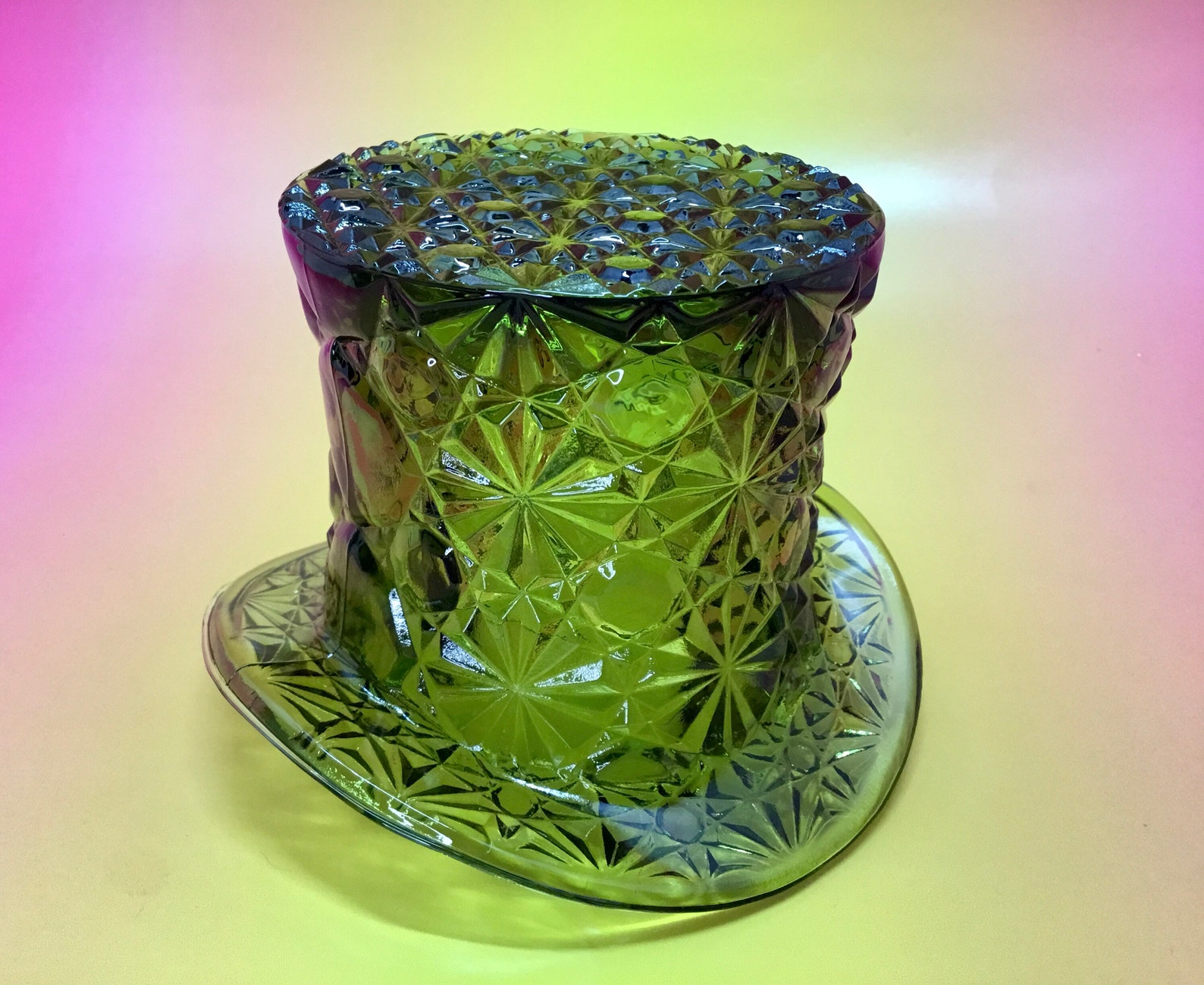1970s Fenton Green Cut Glass Top Hat Toothpick Holder Etsy