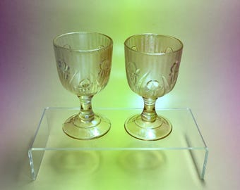 Iris & Herringbone Goblet Pair by Jeannette Glass Mid Century Vintage