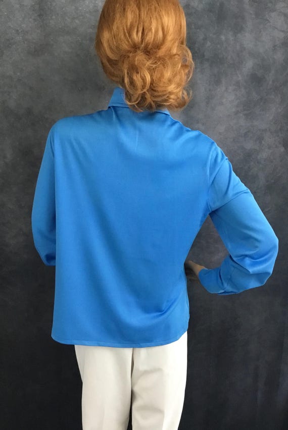 Booth Bay Blue Polyester Button Down Blouse Vinta… - image 8