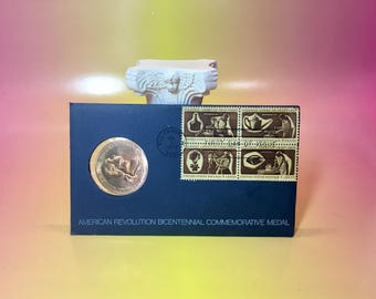 Gold George Washington American Revolution Bicentennial Commemorative Medal Post Marked July 4, 1972