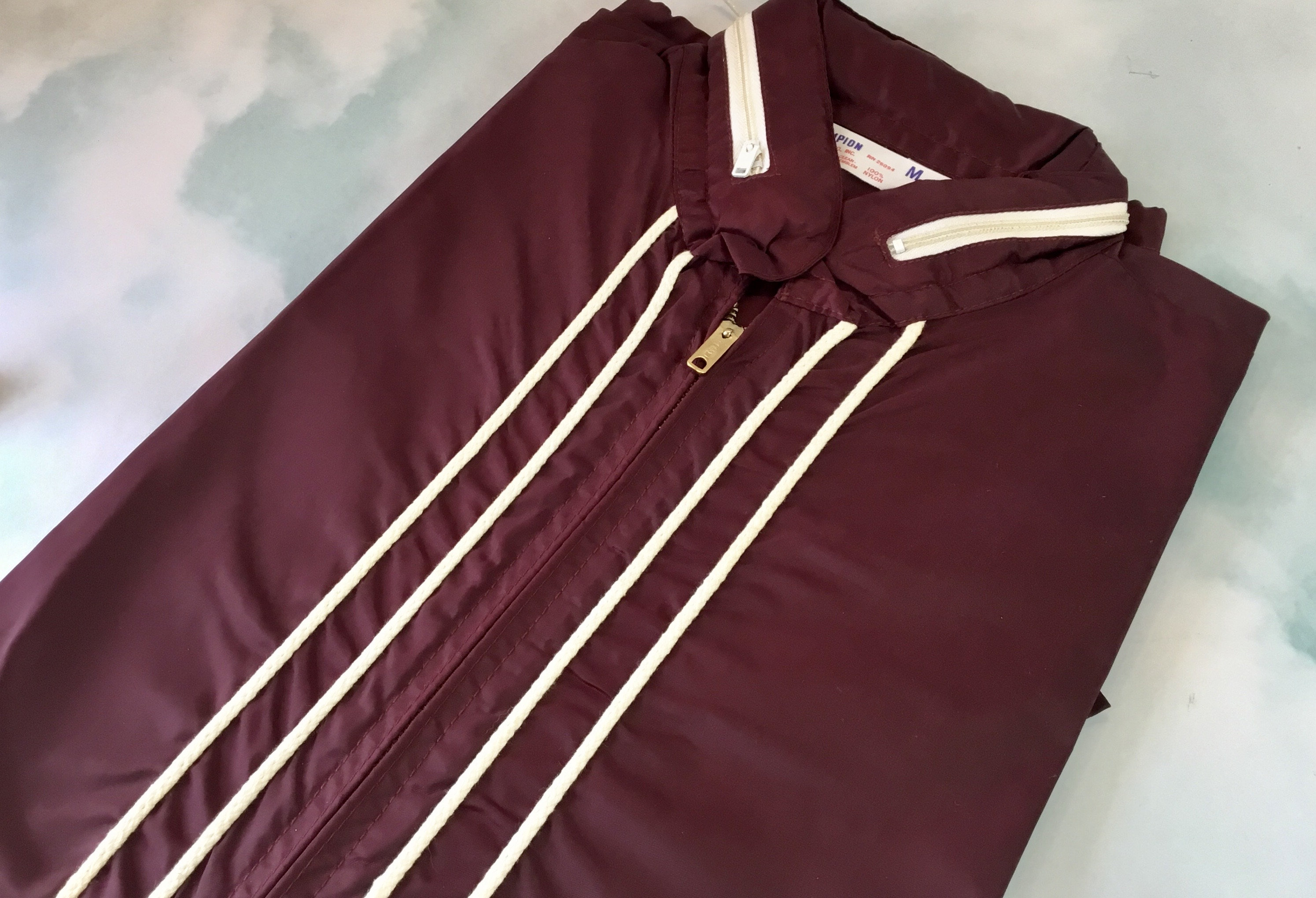 Champion Maroon Windbreaker with Hidden Hood Medium RN 26094 100 Nylon Mid Century Vintage By Champion Knitwear Co. Inc