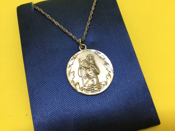 Silver St. Christopher Medal Vintage Necklace - image 4