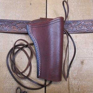 Funda de cuero para RUGER WRANGLER, calibre .22, cañón de 3 3/4", para diestros, hecha a mano por el vendedor en Estados Unidos, estilo western. imagen 4
