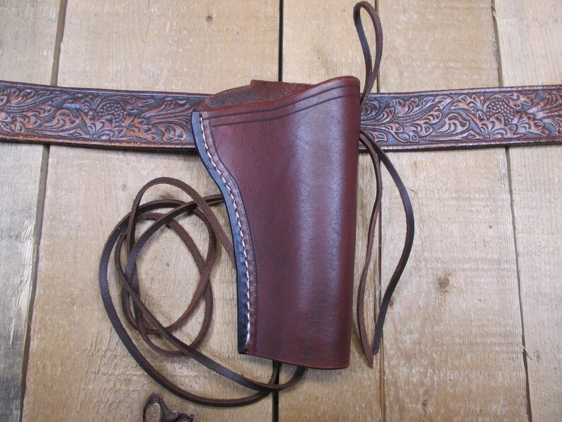 Funda de cuero para RUGER WRANGLER, calibre .22, cañón de 3 3/4", para diestros, hecha a mano por el vendedor en Estados Unidos, estilo western. imagen 4