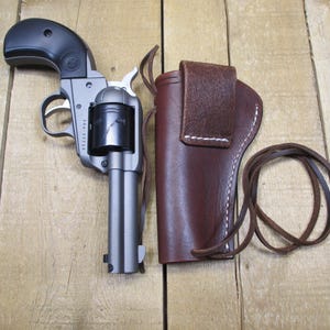 Funda de cuero para RUGER WRANGLER, calibre .22, cañón de 3 3/4", para diestros, hecha a mano por el vendedor en Estados Unidos, estilo western. imagen 11