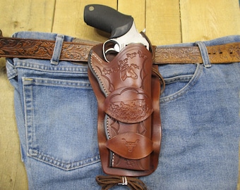 Taurus Judge Leather Holster, Right Hand, Double Loop, Vegetable Tanned Leather, Hand Tooled, Handmade in the  by the Seller in the USA.