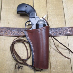 Funda de cuero para RUGER WRANGLER, calibre .22, cañón de 3 3/4", para diestros, hecha a mano por el vendedor en Estados Unidos, estilo western. imagen 2