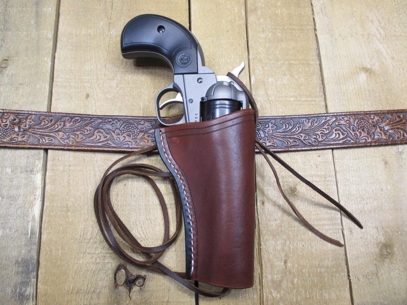 Funda de cuero para RUGER WRANGLER, calibre .22, cañón de 3 3/4", para diestros, hecha a mano por el vendedor en Estados Unidos, estilo western. imagen 2