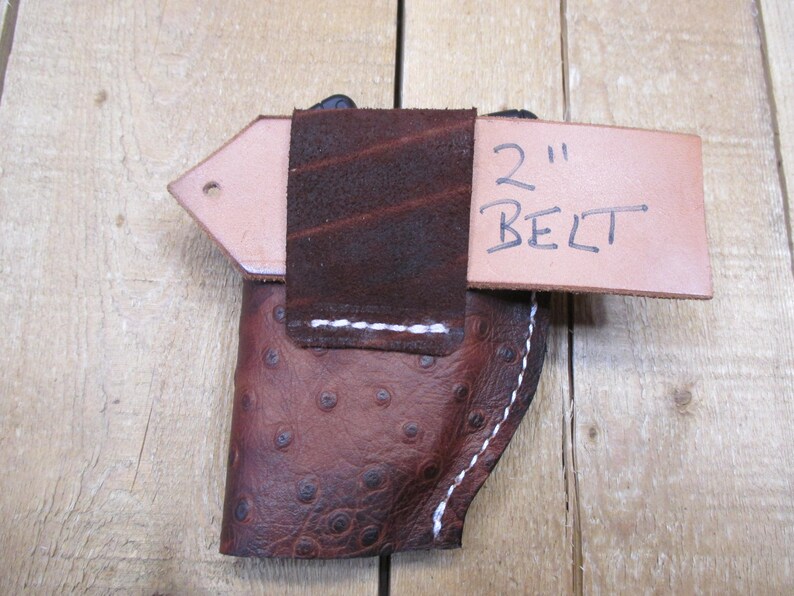 Ruger LCP, LCP II, Max 380, étui en cuir, avec/sans protection laser Crimson Trace. Cuir de vachette marron à motif d'autruche. Fabriqué par le vendeur aux États-Unis image 5