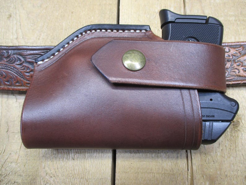 Ruger LCP, LCP II och Max 380, läderhölster med/utan Crimson Trace laserskydd. Högerhänt, brunt. Tillverkad av säljaren i USA bild 4