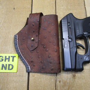 Ruger LCP, LCP II, Max 380, étui en cuir, avec/sans protection laser Crimson Trace. Cuir de vachette marron à motif d'autruche. Fabriqué par le vendeur aux États-Unis image 15