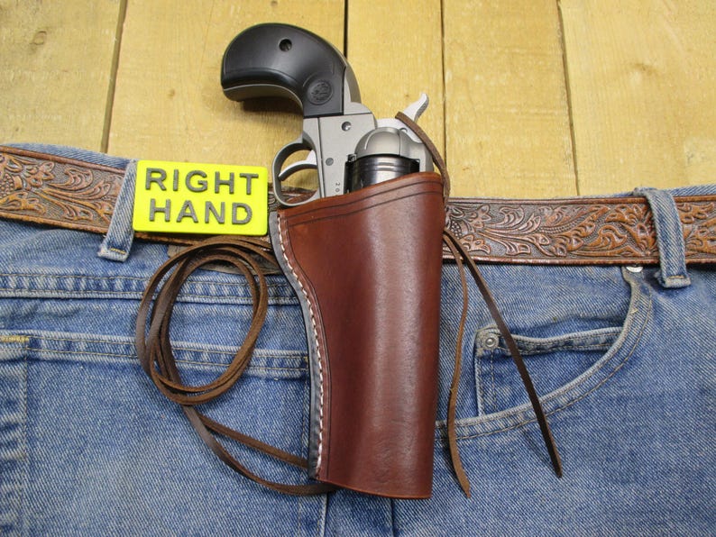 Funda de cuero para RUGER WRANGLER, calibre .22, cañón de 3 3/4", para diestros, hecha a mano por el vendedor en Estados Unidos, estilo western. imagen 1