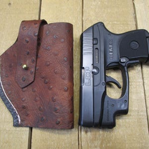 Ruger LCP, LCP II, Max 380, étui en cuir, avec/sans protection laser Crimson Trace. Cuir de vachette marron à motif d'autruche. Fabriqué par le vendeur aux États-Unis image 12
