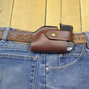Ruger LCP, LCP II och Max 380, läderhölster med/utan Crimson Trace laserskydd. Högerhänt, brunt. Tillverkad av säljaren i USA bild 1