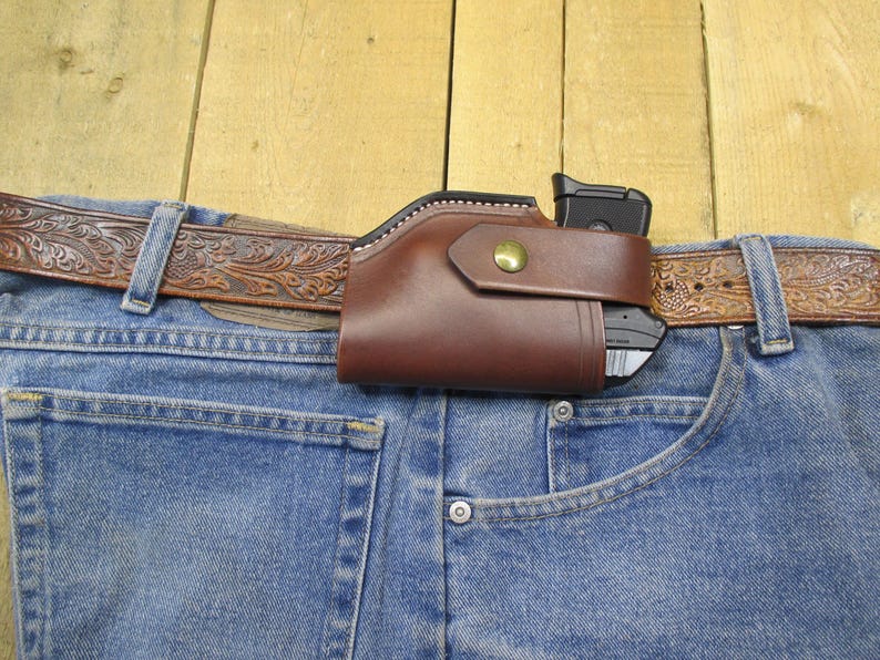 Ruger LCP, LCP II och Max 380, läderhölster med/utan Crimson Trace laserskydd. Högerhänt, brunt. Tillverkad av säljaren i USA bild 1