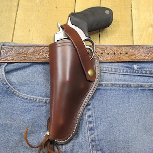 JUDGE .45 Long Colt /410 Western Cowboy Lederhalfter Linke Hand, Braun Handgefertigt durch den Verkäufer in den Vereinigten Staaten von Amerika.