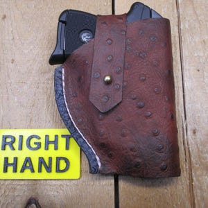 Ruger LCP, LCP II, Max 380, étui en cuir, avec/sans protection laser Crimson Trace. Cuir de vachette marron à motif d'autruche. Fabriqué par le vendeur aux États-Unis image 7