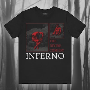 A Divina Comédia: Inferno, Camiseta de Dante Alighieri, Camiseta com Arte de Gustave Doré, Camiseta do Inferno, Arte Vintage, Camiseta Unissex de Manga Curta com Estampa Gótica e Assustadora