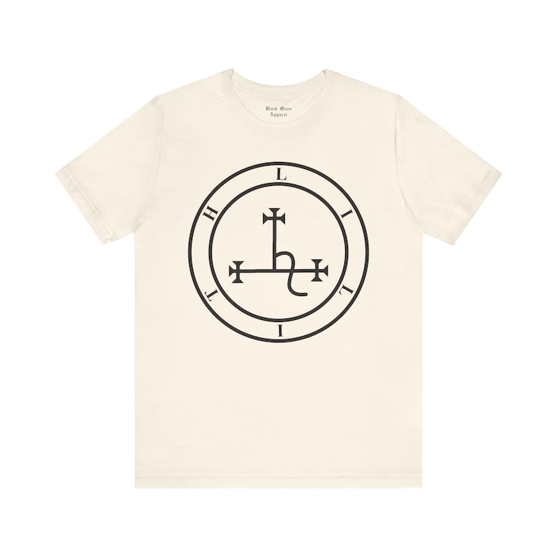 Lilith Sigil, Gothic Tshirt, Black Moon Lilith Tshirt, Goth Shirt, Witchcraft Gift, Occult Top, Grimoire Unisex Jersey Short Sleeve Tee Natural