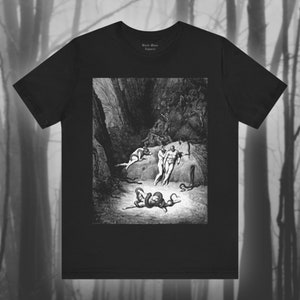 Transformation into Snakes, Dantes Inferno Shirt, Gustave Dore Tshirt, Bookworm T-shirt, Classic Literature, Gothic Unisex Short Sleeve Tee