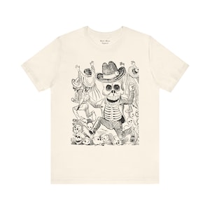 Posada Skeleton With Knife, Vintage Art T-shirt, Mexican Artist Shirt, Hispanic Heritage Folk Art Unisex Jersey Short Sleeve Tee