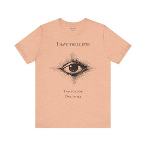 Third Eye, All Seeing Eye T-shirt, Spiritual Shirt, Yoga, Celestial, Trippy Boho Tshirt, Psychedelic Unisex Jersey Short Sleeve Tee Heather Peach