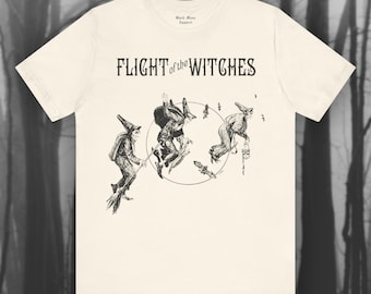 Flug der Hexen, Vintage Hexe Shirt, Retro Halloween Kunst, gruseliges T-Shirt, Horror-Roman, Folklore, Witchy Unisex T-Shirt