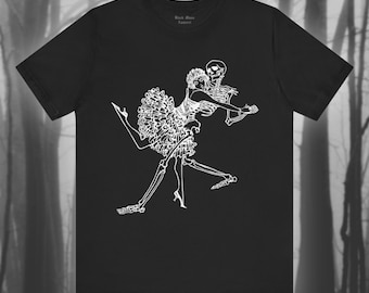 Dancing With Death, Memento Mori Shirt, Danse Macabre T-shirt, Gothic Skeleton Tshirt, Vintage Goth, Creepy Unisex Jersey Short Sleeve Tee