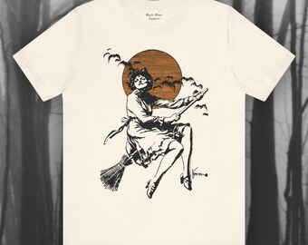 Fröken Häxa, Vintage Halloween-tröja, Retro Häxig T-shirt, Gotisk T-shirt, Spöklik Säsongströja, Julklapp Unisex Kortärmad T-shirt