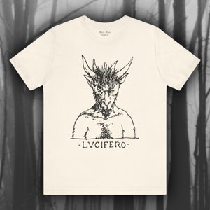 LVCIFERO, Camiseta Lúcifer, Camiseta Satanás, Demonologia, Demoníaco, Satânico, Oculto, Diabo Vintage, Camiseta Gótica Unissex de Manga Curta
