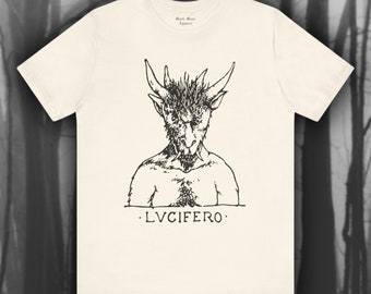 LVCIFERO, Lucifer Shirt, Satan T-shirt, Demonology, Demonic, Satanic, Occult, Vintage Devil, Gothic Unisex Jersey Short Sleeve Tee