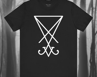Camiseta Lúcifer Sigil, Satanás, Camiseta Diabo, Camiseta Demonologia, Magia Negra, Ocultismo Vintage, Moda Gótica Unissex Jersey Manga Curta Camiseta