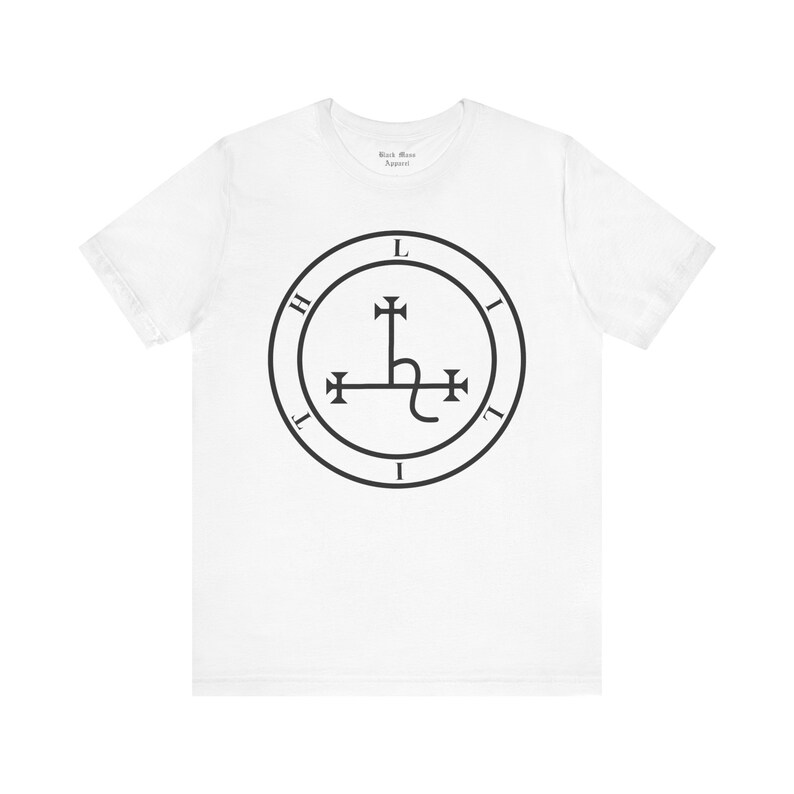 Lilith Sigil, Gothic Tshirt, Black Moon Lilith Tshirt, Goth Shirt, Witchcraft Gift, Occult Top, Grimoire Unisex Jersey Short Sleeve Tee White