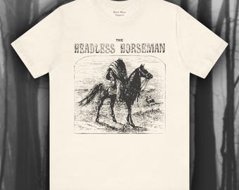 The Headless Horseman I, vintage halloween, shirt slaperig hol, griezelig T-shirt, horrorroman, folklore, uniseks jersey T-shirt met korte mouw