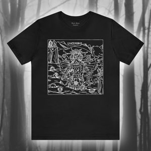 LVCIFERO II, Camiseta Lúcifer, Camiseta Satanás, Demonologia, Demoníaco, Satânico, Oculto, Diabo Vintage, Camiseta Gótica Unissex de Manga Curta