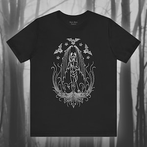 Devil and Bats, Gothic Shirt, Creepy Goth T-shirt, Occult Tshirt, Satanism, Vintage Satan, Halloween, Spooky Season Top Unisex Tee
