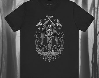 Duivel en vleermuizen, gothic shirt, griezelig goth T-shirt, occulte tshirt, satanisme, vintage satan, Halloween, griezelig seizoen top uniseks T-shirt