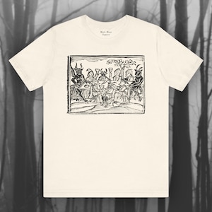 Witches and Devils Feasting, Occult Woodcut Shirt, Vintage Witchcraft T-shirt, Black Magic Tshirt, Creepy Unisex Jersey Short Sleeve Tee