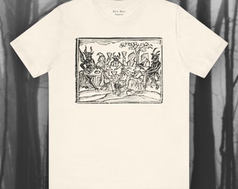 Witches and Devils Feasting, Occult Woodcut Shirt, Vintage Witchcraft T-shirt, Black Magic Tshirt, Creepy Unisex Jersey Short Sleeve Tee
